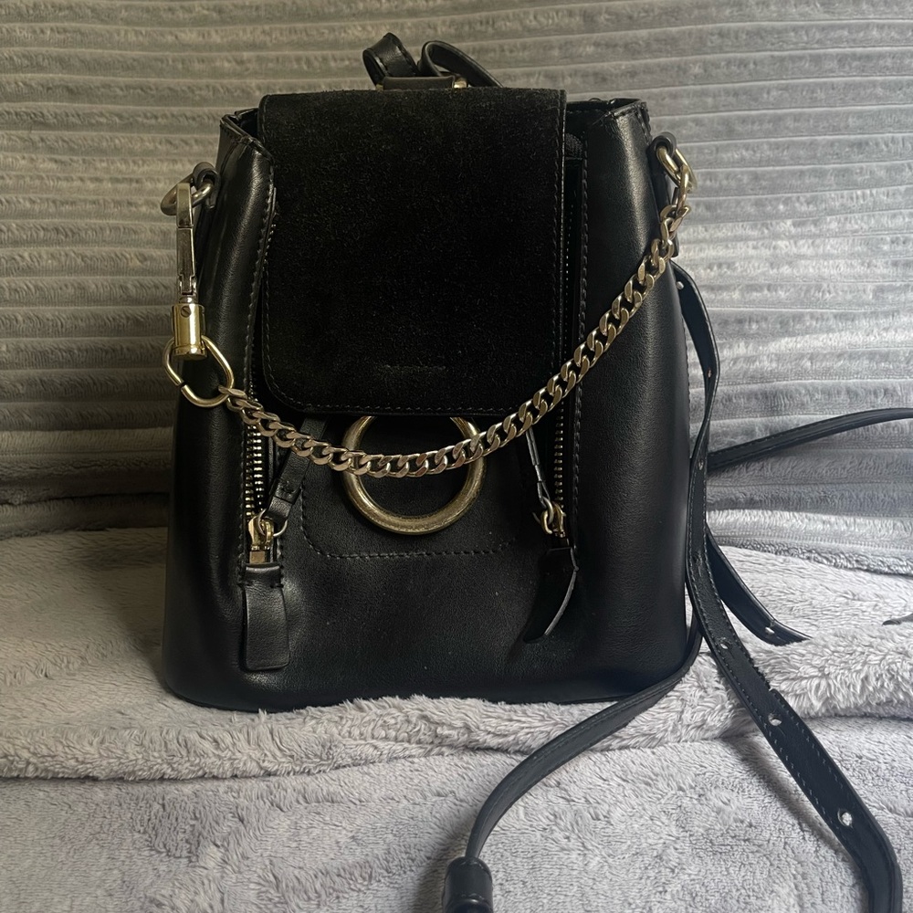 Free People Black Backpack with Gold Chain